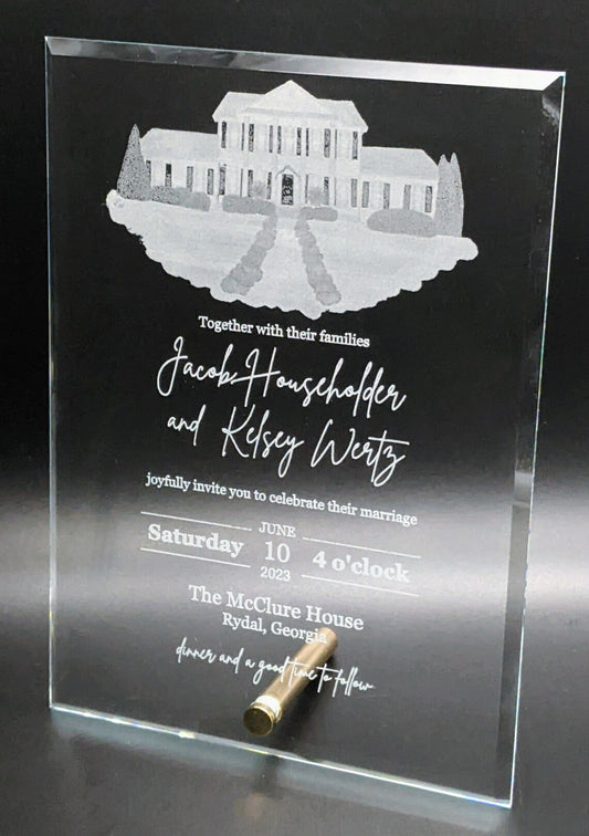 Engraved Glass Wedding Invitation