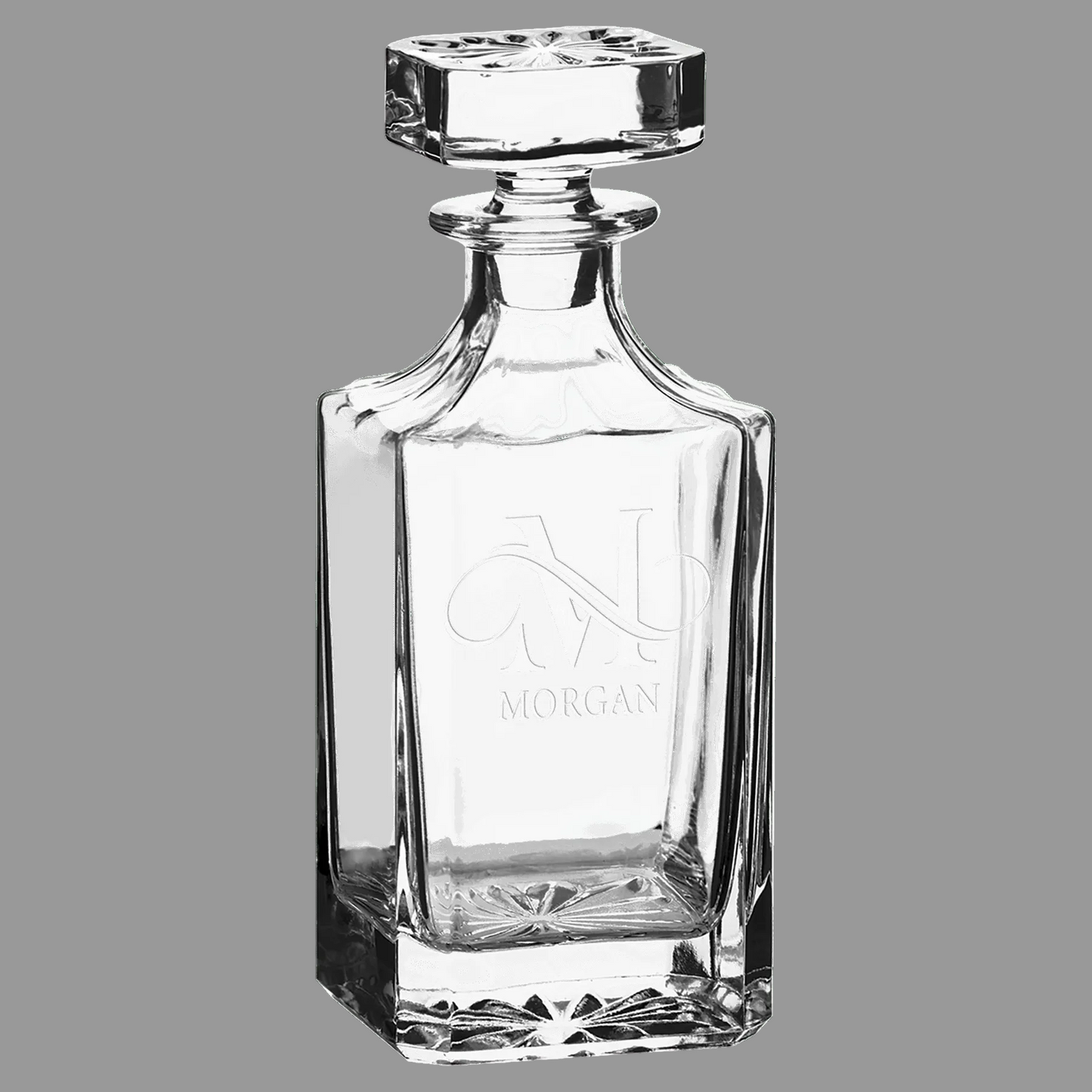 Engraved Glass Decanter Set with Two Rocks Glasses