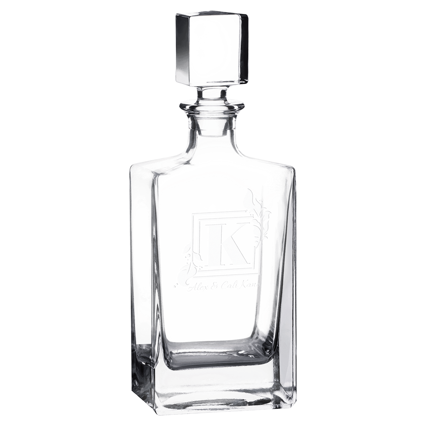 Engraved Glass Decanter Set with Two Rocks Glasses