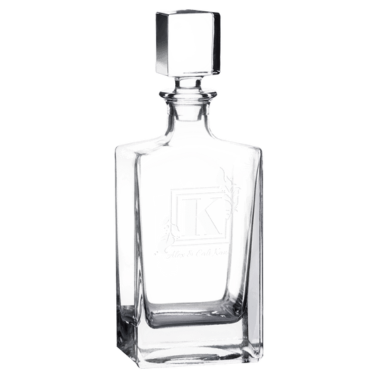 Engraved Glass Decanter Set with Two Rocks Glasses